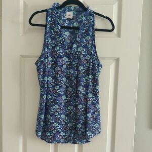 CAbi Light And Dark Blue Ruffled Tank Top Size L